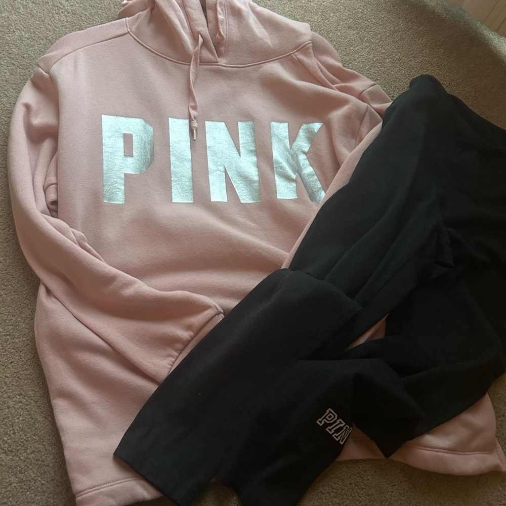 PINK Hoodie and Black Leggings Set